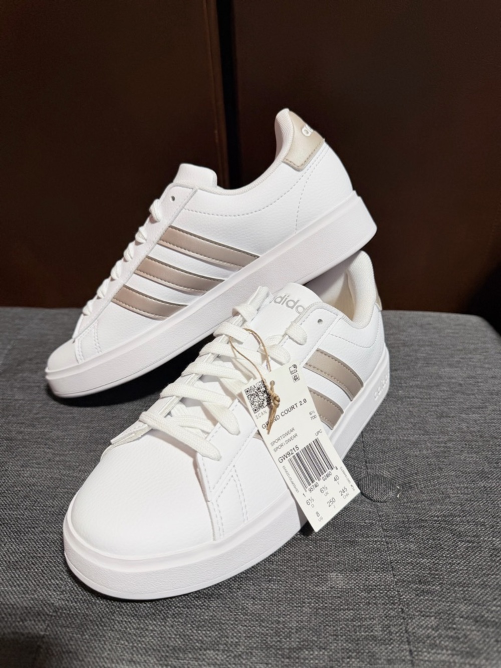 adidas Grand Court 2.0 Women's Shoes - Cloud White/Platinum - Size 8 NWT -GW9215